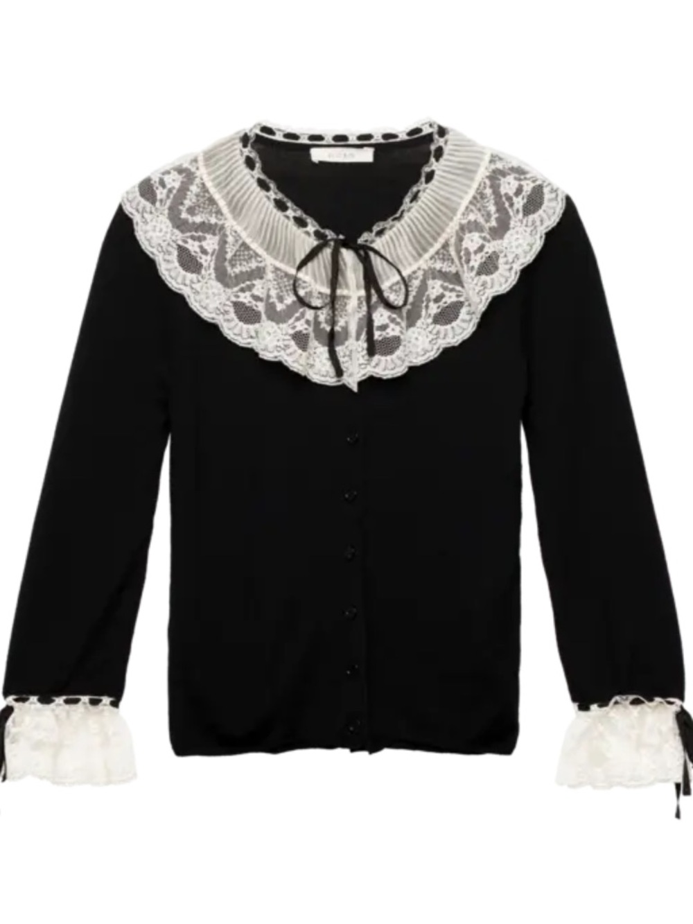 Doen Emilienne Cardigan Black Button Cardigan with Ivory Lace Collar, S - Picture 3 of 9
